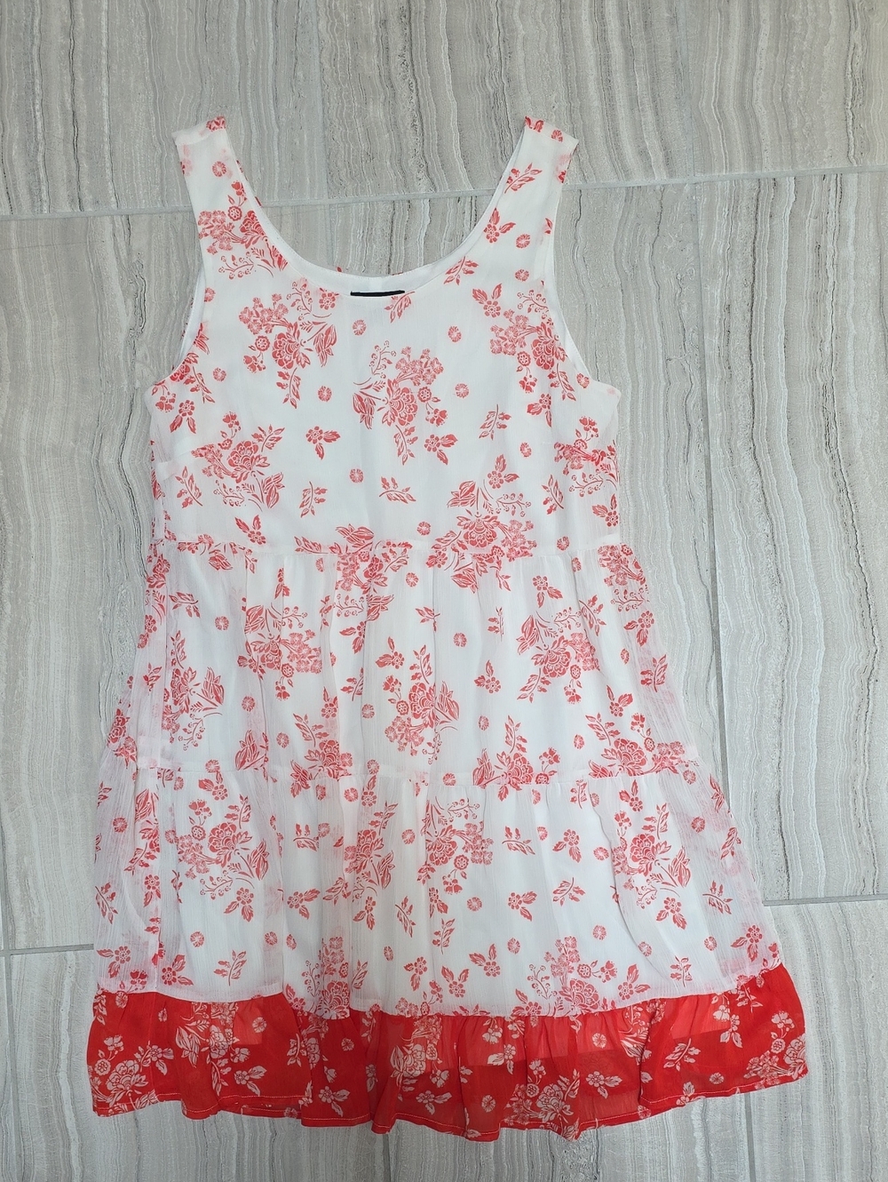 As U Wish White and Coral Floral Tiered Sundress